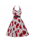 Sexy Halter sukienka na imprezę 2018 Retro Polka Dot Hepburn w stylu Vintage 50 s 60 s Pin Up Rockabilly sukienki szata Plus Siz