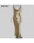 Sibybo Sexy Spaghetti pasek Backless letnia sukienka kobiety Satin Lace Up trąbka długa sukienka elegancki Bodycon sukienek Vest