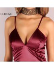 COLROVIE Burgundy Satin Party klub sukienka głębokie V Neck kobiety letnie sukienki Sexy Bodycon pasek Ruched panie Midi sukienk