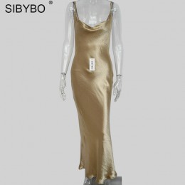 Sibybo Sexy Spaghetti pasek Backless letnia sukienka kobiety Satin Lace Up trąbka długa sukienka elegancki Bodycon sukienek Vest