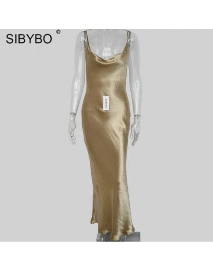 Sibybo Sexy Spaghetti pasek Backless letnia sukienka kobiety Satin Lace Up trąbka długa sukienka elegancki Bodycon sukienek Vest