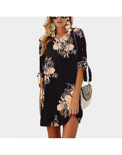 Kobiety letnia sukienka kwiatowy Print Boho plaża szyfonowa sukienka luźne na co dzień O-neck Mini sukienka na imprezę Sundress 