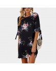 Kobiety letnia sukienka kwiatowy Print Boho plaża szyfonowa sukienka luźne na co dzień O-neck Mini sukienka na imprezę Sundress 