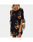 Kobiety letnia sukienka kwiatowy Print Boho plaża szyfonowa sukienka luźne na co dzień O-neck Mini sukienka na imprezę Sundress 