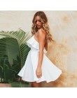 DeRuiLaDy 2019 kobiety lato paski plaża szyfonowa sukienka Sexy V Neck otwórz powrót Lace Up Ruffles Mini sukienki na co dzień s