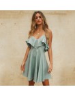 DeRuiLaDy 2019 kobiety lato paski plaża szyfonowa sukienka Sexy V Neck otwórz powrót Lace Up Ruffles Mini sukienki na co dzień s