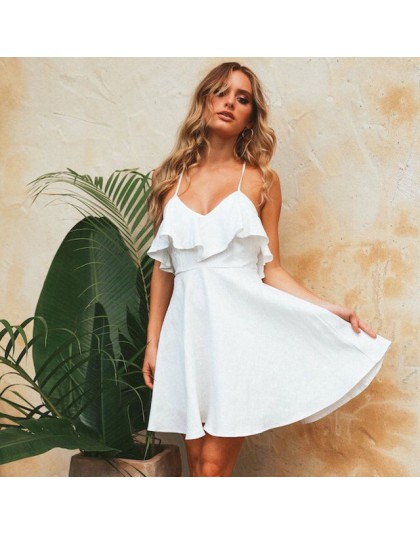 DeRuiLaDy 2019 kobiety lato paski plaża szyfonowa sukienka Sexy V Neck otwórz powrót Lace Up Ruffles Mini sukienki na co dzień s