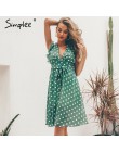 Simplee Sexy V neck polka dot zielony letnia sukienka kobiety 2019 na co dzień wzburzyć midi sukienka elegancka wakacje na plaży