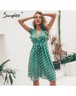 Simplee Sexy V neck polka dot zielony letnia sukienka kobiety 2019 na co dzień wzburzyć midi sukienka elegancka wakacje na plaży