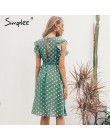 Simplee Sexy V neck polka dot zielony letnia sukienka kobiety 2019 na co dzień wzburzyć midi sukienka elegancka wakacje na plaży