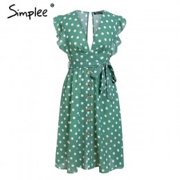 Simplee Sexy V neck polka dot zielony letnia sukienka kobiety 2019 na co dzień wzburzyć midi sukienka elegancka wakacje na plaży