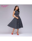 S. smak kobiety lato bez rękawów Polka Dot sukienka druku O szyi Retro sukienki w stylu Vintage kolano długość Party vestidos de