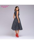 S. smak kobiety lato bez rękawów Polka Dot sukienka druku O szyi Retro sukienki w stylu Vintage kolano długość Party vestidos de