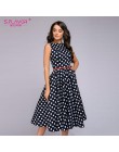 S. smak kobiety lato bez rękawów Polka Dot sukienka druku O szyi Retro sukienki w stylu Vintage kolano długość Party vestidos de