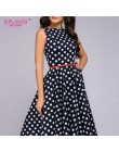 S. smak kobiety lato bez rękawów Polka Dot sukienka druku O szyi Retro sukienki w stylu Vintage kolano długość Party vestidos de