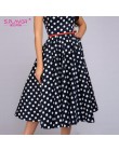 S. smak kobiety lato bez rękawów Polka Dot sukienka druku O szyi Retro sukienki w stylu Vintage kolano długość Party vestidos de