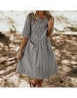 ZANZEA kobiety lato eleganckie O Neck połowa rękawem kieszenie luźne Party Vestido Casual Baggy praca w paski sukienka Sundress 