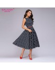 S. smak kobiety lato bez rękawów Polka Dot sukienka druku O szyi Retro sukienki w stylu Vintage kolano długość Party vestidos de