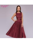 S. smak kobiety lato bez rękawów Polka Dot sukienka druku O szyi Retro sukienki w stylu Vintage kolano długość Party vestidos de