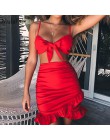 Nadafair dwa kawałki ustawić kobiety Ruffles Bow Casual plaża letnia sukienka czerwony Off ramię Sexy klub Bodycon Wrap Mini suk