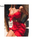 Nadafair dwa kawałki ustawić kobiety Ruffles Bow Casual plaża letnia sukienka czerwony Off ramię Sexy klub Bodycon Wrap Mini suk