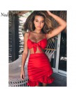 Nadafair dwa kawałki ustawić kobiety Ruffles Bow Casual plaża letnia sukienka czerwony Off ramię Sexy klub Bodycon Wrap Mini suk