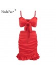 Nadafair dwa kawałki ustawić kobiety Ruffles Bow Casual plaża letnia sukienka czerwony Off ramię Sexy klub Bodycon Wrap Mini suk