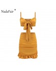 Nadafair dwa kawałki ustawić kobiety Ruffles Bow Casual plaża letnia sukienka czerwony Off ramię Sexy klub Bodycon Wrap Mini suk