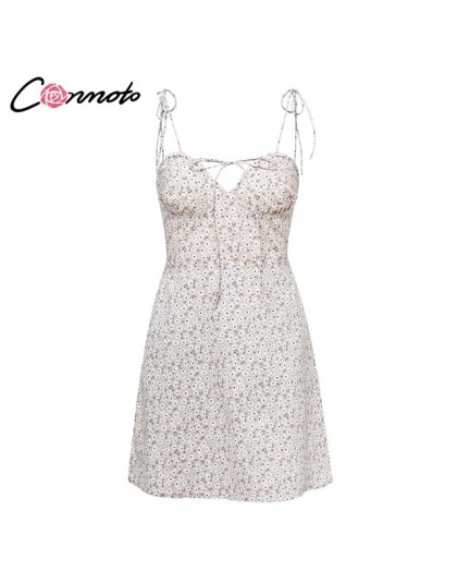 Conmoto 2019 szata Femme bawełna moda lato sukienka kobiety Chic plaża sukienka na imprezę Lace Up Sexy Mini sukienka Vestidos