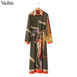 Vadim kobiety elegancki patchwork drukuj maxi muszka sashes z długim rękawem plisowane kobiet urząd wear długie suknie vestidos 