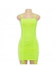 ANJAMANOR Neon plisowana seksowna sukienka bandażowa sukienka do klubu lato 2019 Streetwear kobiety Spaghetti pasek Mini Bodycon