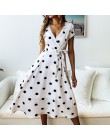 VIEUNSTA Polka Dot druku Sundress 2019 bez ramiączek wzburzyć szarfy wiązanej łuk, sukienka, kobiety, przycisk Backless letnie s