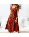 VIEUNSTA Polka Dot druku Sundress 2019 bez ramiączek wzburzyć szarfy wiązanej łuk, sukienka, kobiety, przycisk Backless letnie s