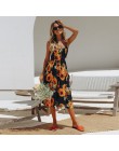 Boho kwiatowy Print letnia sukienka kobiet V Neck kieszenie bez rękawów sukienki midi kobiet słonecznika plisowana przycisk Back