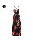 Lily Rosie dziewczyna czerwony kwiatowy nadruk Sexy Lace Up V Neck kobiety Maxi sukienki letnie sukienki podział Backless plaża 