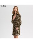 Vadim kobiety Leopard V szyi sukienka skóry zwierząt wzór eleganckie z długim rękawem w stylu retro w stylu vintage na co dzień 