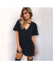 Damska tunika sukienka mini t-shirt oversize z dekoltem w serek seksowy choker luźna czarna szara