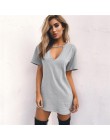 Damska tunika sukienka mini t-shirt oversize z dekoltem w serek seksowy choker luźna czarna szara