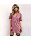 Damska tunika sukienka mini t-shirt oversize z dekoltem w serek seksowy choker luźna czarna szara