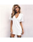 Damska tunika sukienka mini t-shirt oversize z dekoltem w serek seksowy choker luźna czarna szara