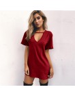 Damska tunika sukienka mini t-shirt oversize z dekoltem w serek seksowy choker luźna czarna szara