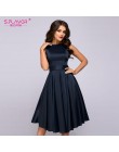 S. smak w stylu vintage sukienka do kolan 2018 moda lato bez rękawów elegancka linia vestidos z paskiem party krótka sukienka