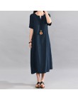 S-5XL Celmia kobiety w stylu Vintage lniana sukienka 2019 lato V Neck krótki rękaw stałe kieszenie na co dzień luźne Midi sukien