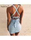 Nadafair lato bandaża sukni kobiety Sexy Backless Lace Up Bodycon klub Party Dress Vestidos Draped Mini Wrap Dress Robe Femme