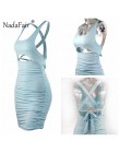 Nadafair lato bandaża sukni kobiety Sexy Backless Lace Up Bodycon klub Party Dress Vestidos Draped Mini Wrap Dress Robe Femme