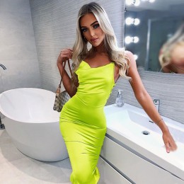 Dulzura 2019 lato kobiety długa sukienka satyna bez rękawów bandaż backless elegancka sukienka na imprezę vestidos sexy eleganck