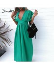 Simplee elegancki v neck długie suknie Ruffles wysoka talia kobiety sukienki wieczorowe party kobieta sexy sukienka w dużym rozm