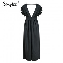 Simplee elegancki v neck długie suknie Ruffles wysoka talia kobiety sukienki wieczorowe party kobieta sexy sukienka w dużym rozm