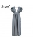 Simplee elegancki v neck długie suknie Ruffles wysoka talia kobiety sukienki wieczorowe party kobieta sexy sukienka w dużym rozm