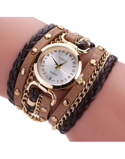 Kobiet bransoletka zegarek Relojes Mujer 2019 w stylu Vintage splot Wrap zegarek kwarcowy PU skórzany pasek na rękę zegarki kol 